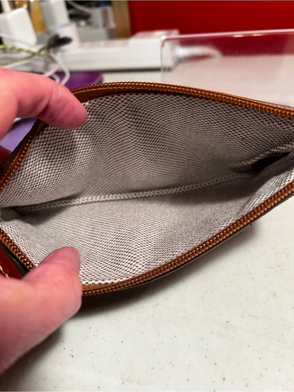 Dooney & Bourke Gray Pebble Leather Toiletry Pouch with Tan Logo Patch
